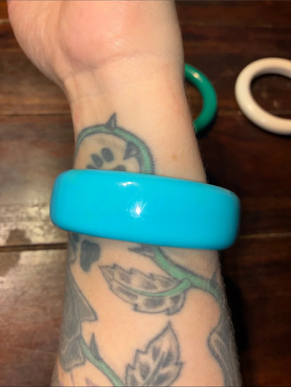 Green White and Turquoise Colored Resin Bangle Bracelets Set of 3 - Unbranded